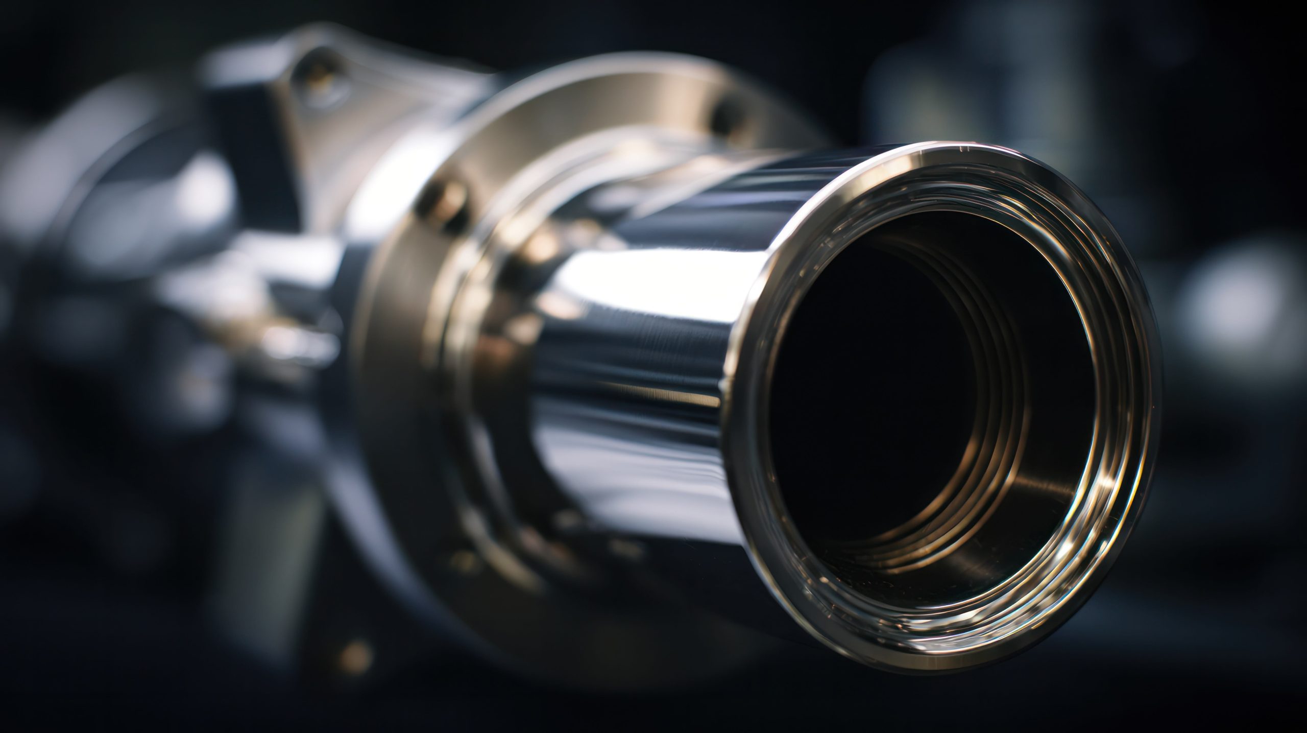 Metallic-coated plastic part inside a vacuum chamber, reflecting crisp highlights on an industrial surface.